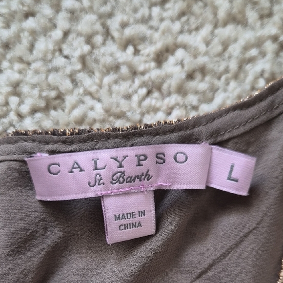 Calypso St. Barth Geometric Embroidered Mini Dress - Black and Tan - Picture 6 of 9